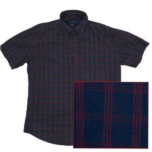Bowery & Broome Button Shirt Mens Large Navy Blue Red Pocket Short Sleeve Plaid